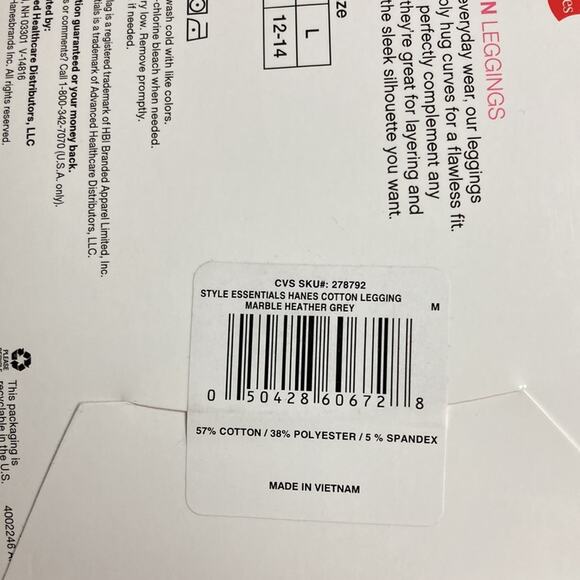 Hanes StyleEssentials Cotton Leggings Size Medium 8-10 Marble Heather Footless - Picture 5 of 5